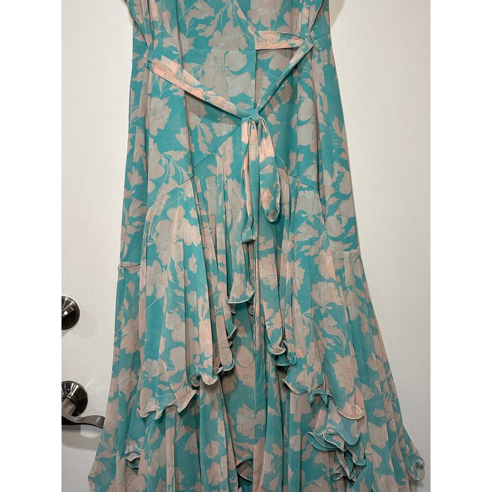 Hutch Trinity Ruffled Chiffon Wrap Maxi Dress Teal Floral Size Large NWT Wedding - Picture 6 of 14